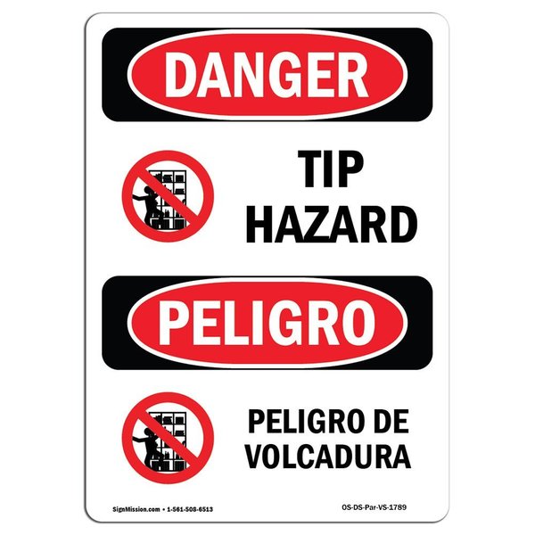Signmission OSHA Sign, Tip Hazard W/ Symbol Bilingual, 10in X 7in Aluminum, 7" W, 10" L, Bilingual Spanish OS-DS-A-710-VS-1789